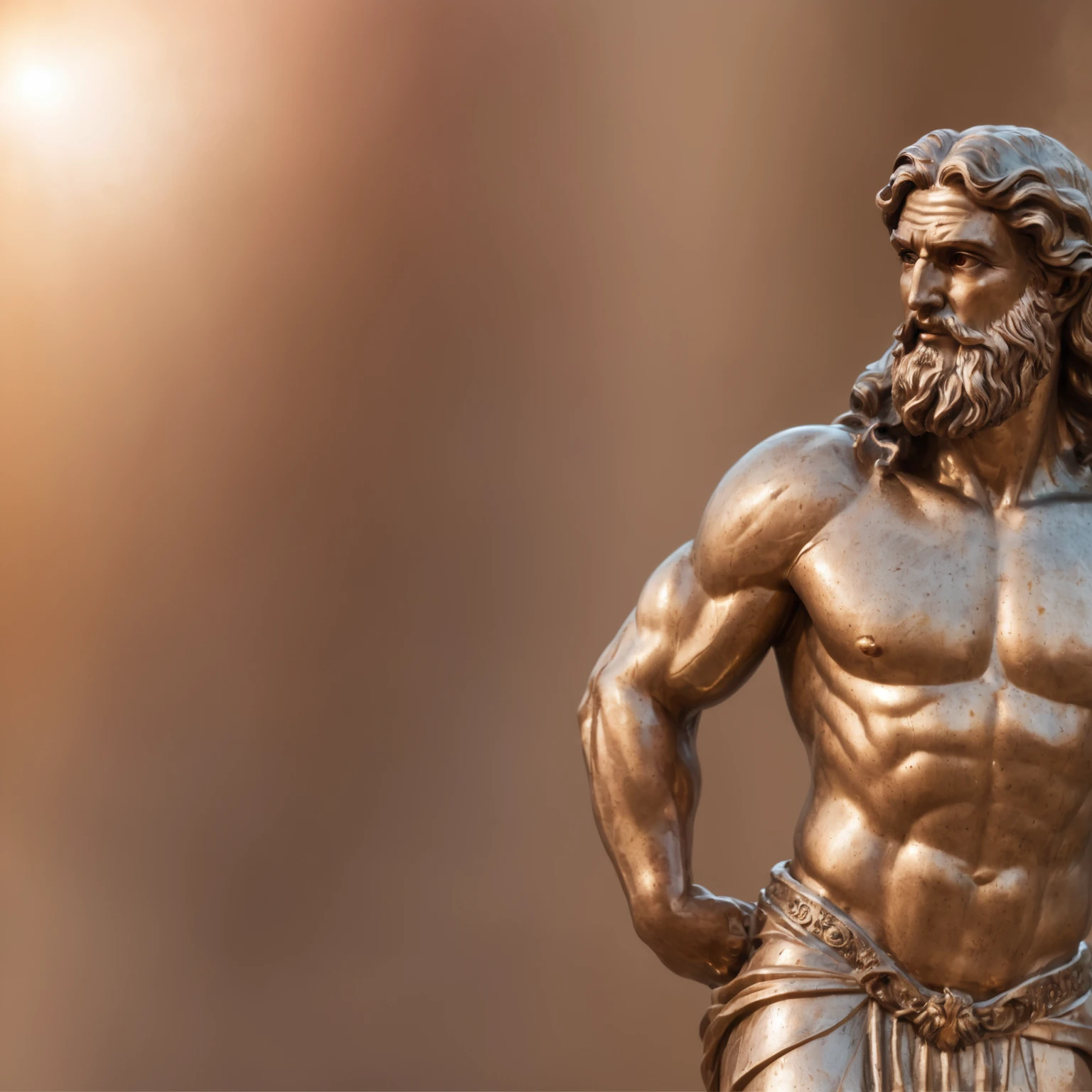 stoic greek statue, ((full body)), like gods Hercules, texture like shiny shiny metal mirrored brown color, 8k, cinematography, epic light and shadow image background colorful smoke.