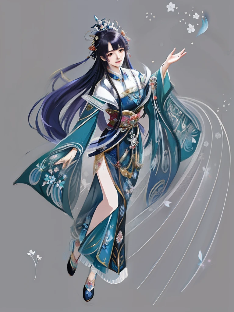Anime - Stylistic illustration of a woman in a blue dress,There is a flower on the hair, full-body xianxia, Onmyoji detailed art, a beautiful fantasy empress, Inspired by Lan Ying, inspired by Ju Lian, heise jinyao, an ancient Chinese goddess, beautiful and seductive anime woman, ((a beautiful fantasy empress)), Inspired by Li Tang, onmyoji