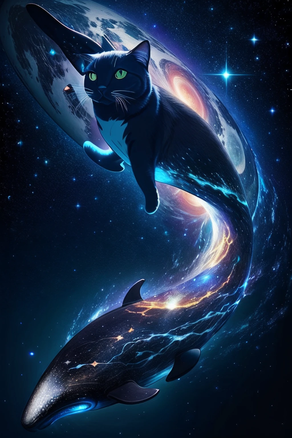 space magical whale，cat from the void。