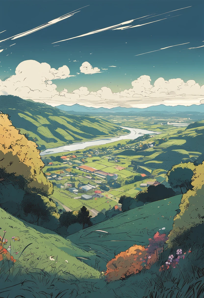 Layers of hillsides，Take up the whole picture，Blue and black color scheme，Moonlit hillside，serenity and calm，Fresh and natural，Large expanses of hillside turf，The hillside reaches from near and far to the sky，Estilo de Makoto Shinkai，scenecy，high qulity，Tall hillside turf