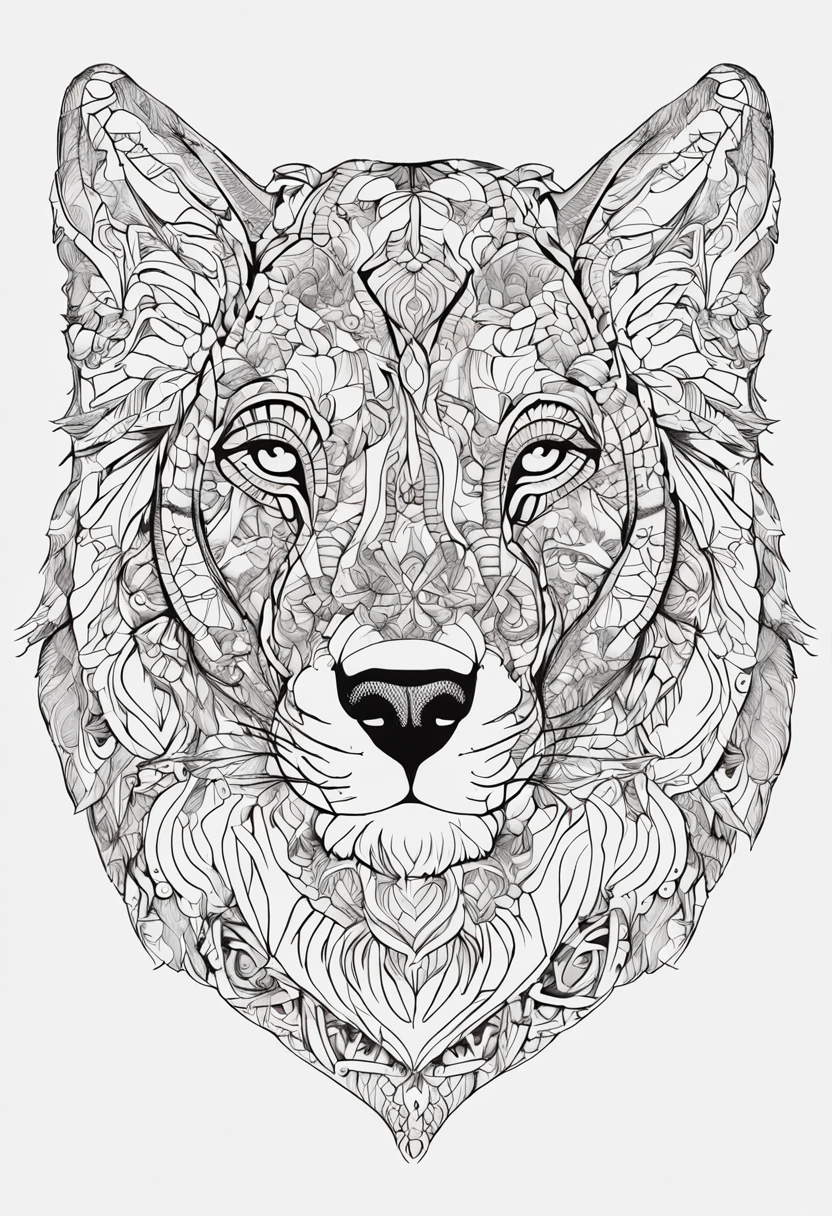 Desenho de Desenhos para colorir para adultos, linhas em negrito, corpo do filhote de cachorro mandala, Mandala rosto de cachoro, Mandala Face, symmetric, fundo branco, Arte de linha limpa, arte de linha fina