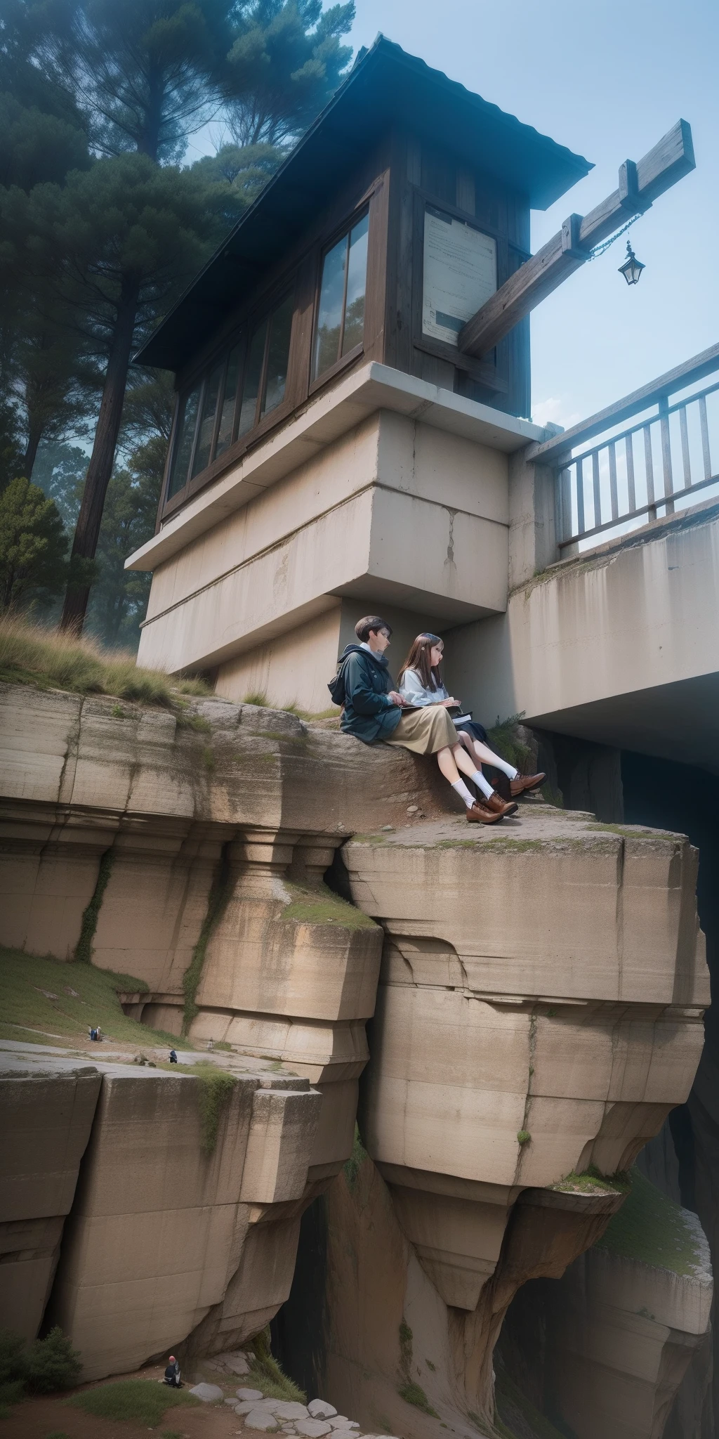 A small group sat on the edge of a cliff