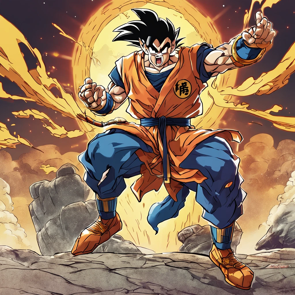 Dragon ball, Wukong tenta liberar uma onda de energia em seu inimigo