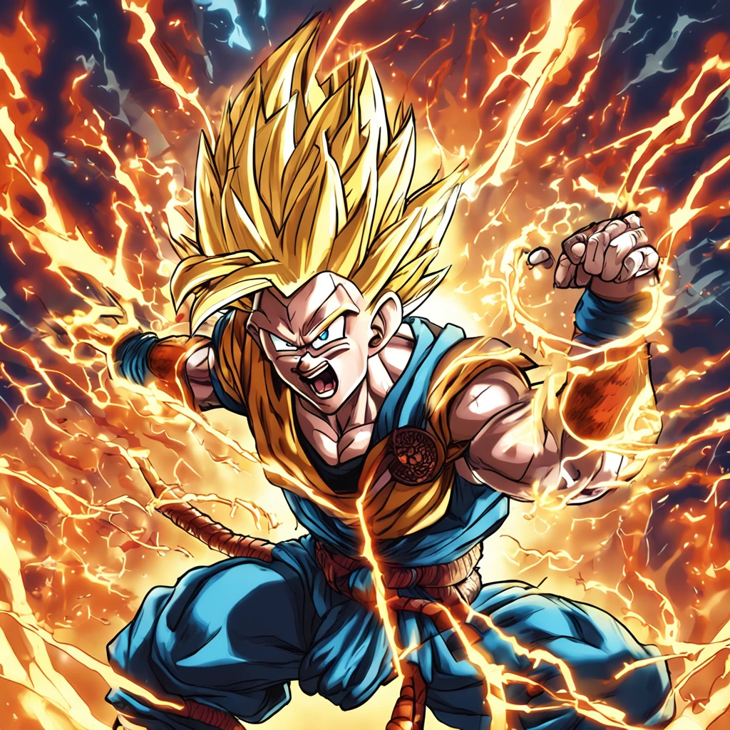 Dragon ball, Wukong tenta liberar uma onda de energia em seu inimigo
