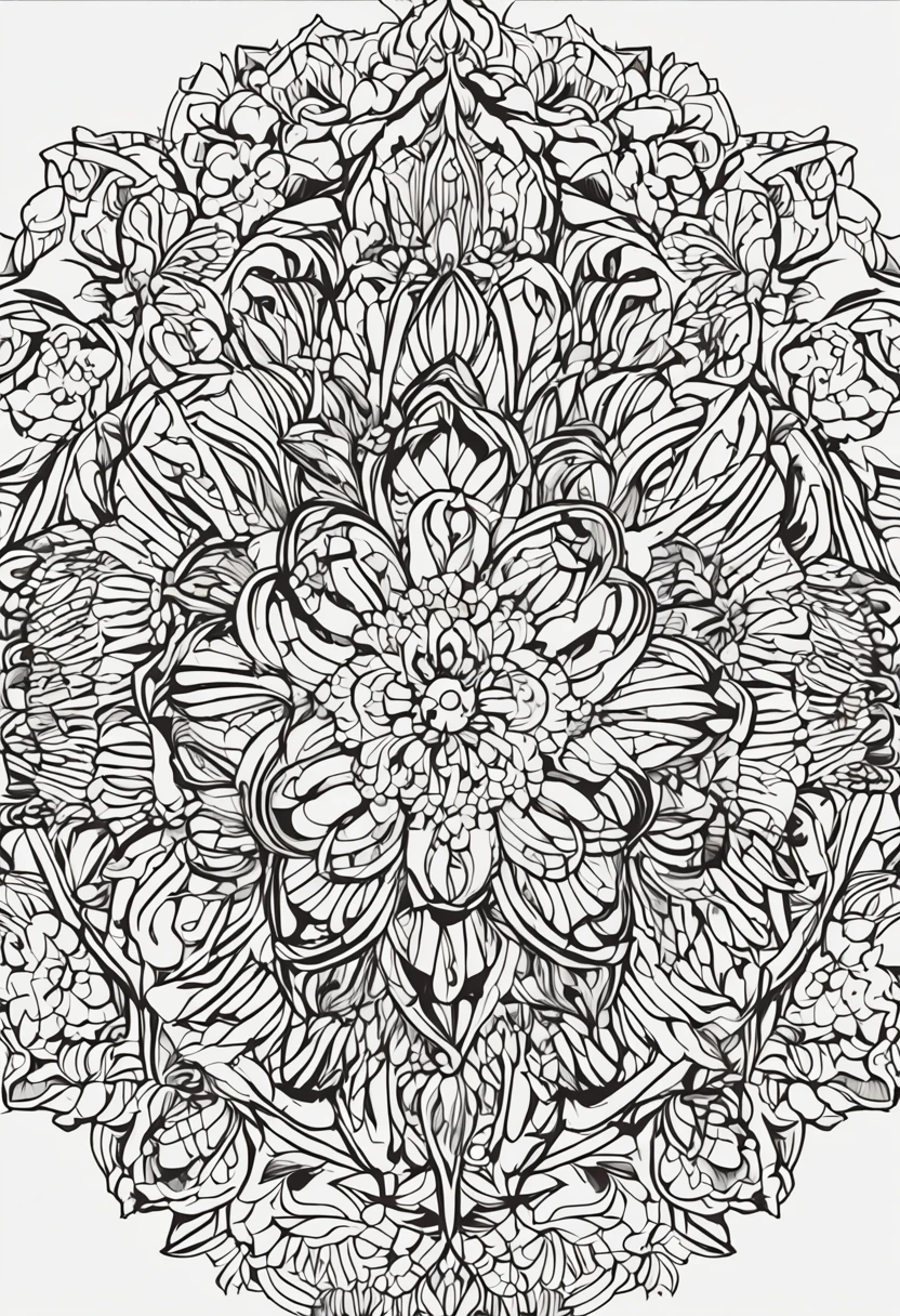 desenhos para colorir para adultos, linhas em negrito, flor, mandala flor, symmetric, fundo branco, arte de linha limpa, arte de linha fina