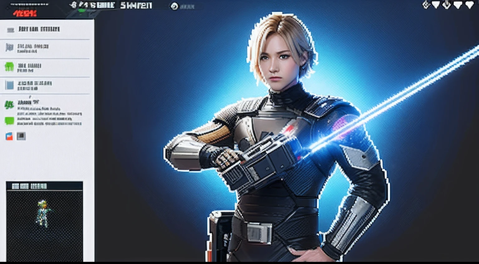 pixel game，character  design，Sci-fi suit，Warrior with a laser gun， Pixel art #pixelart