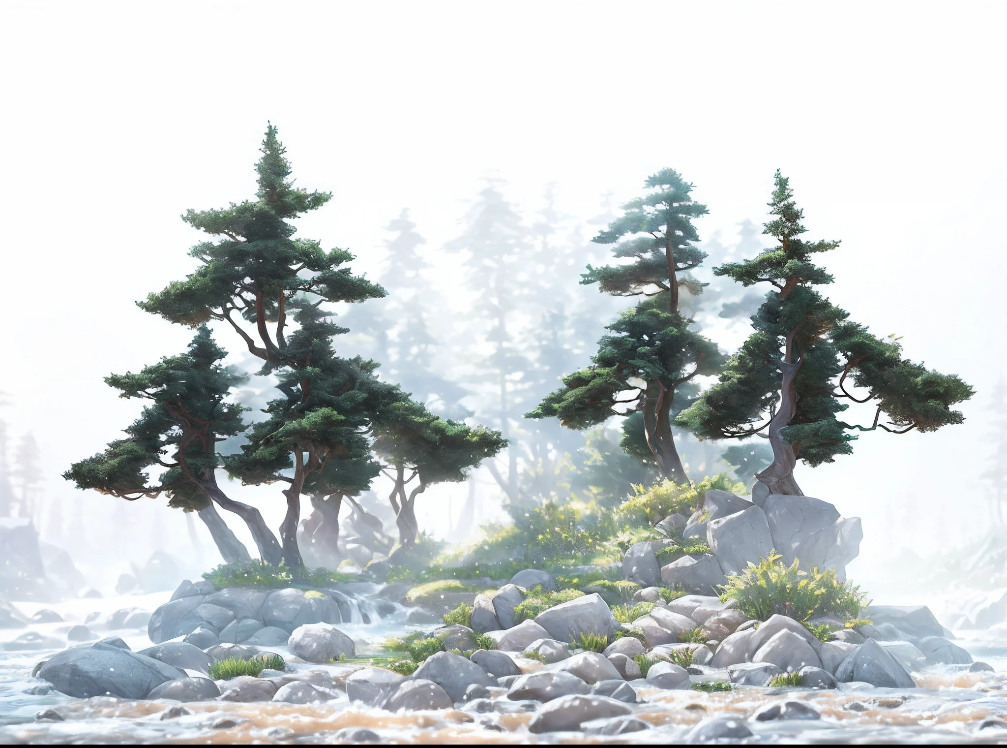 Raw photo of A cute miniature-style forest with tiny trees and a small river, viewed from an isometric perspective, masterpiece, best quality, high quality, extremely detailed CG unity 8k wallpaper, oil paiting, award winning photography, Bokeh, Depth of Field, HDR, bloom, Chromatic Aberration ,Photorealistic,extremely detailed, trending on artstation, trending on CGsociety, Intricate, High Detail, dramatic, art by midjourney, volumetric lighting , 8k resolution High quality picture HDR
