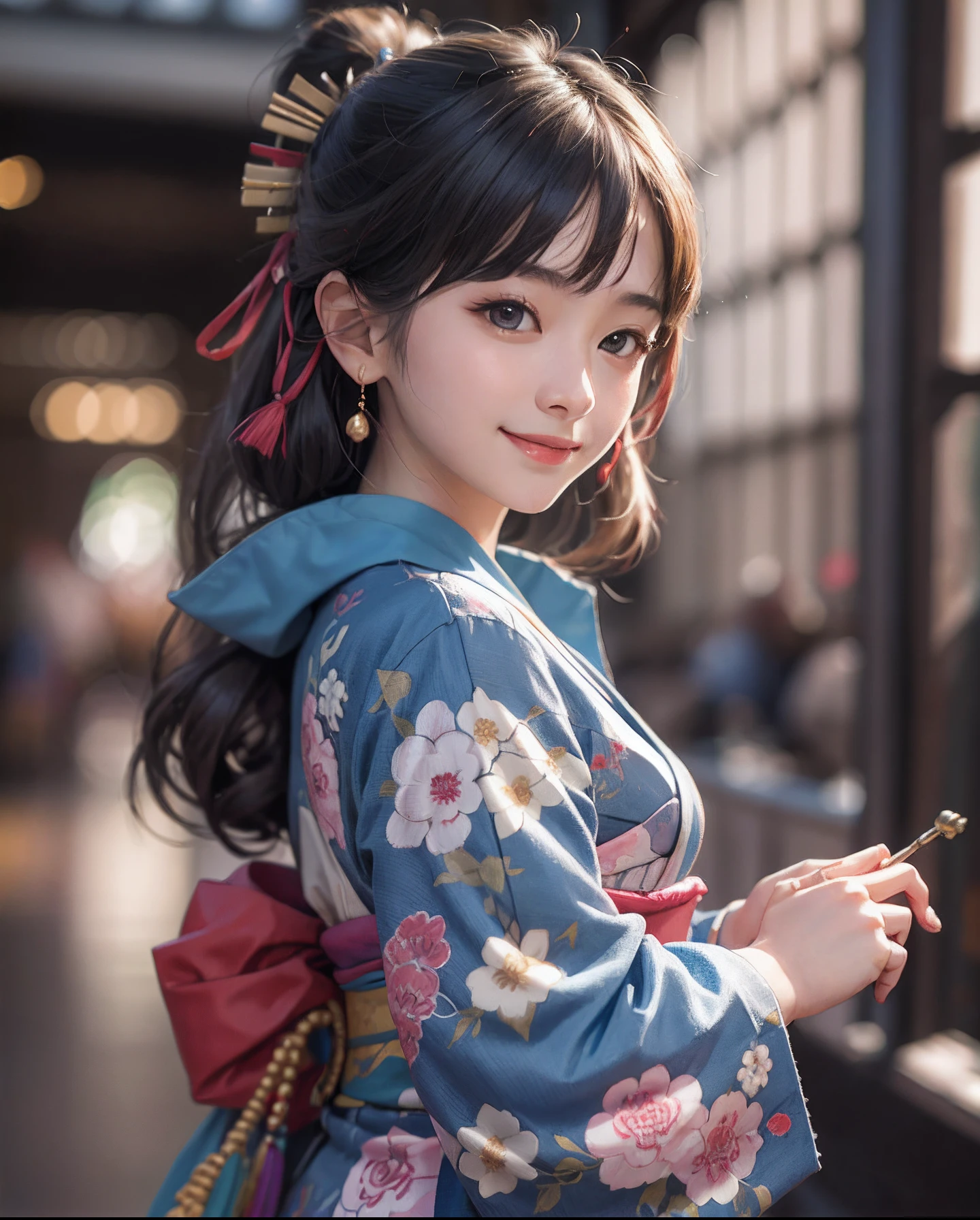 masterpiece, highres, best quality, 1girl solo, kamisato_ayaka, smile, kimono
