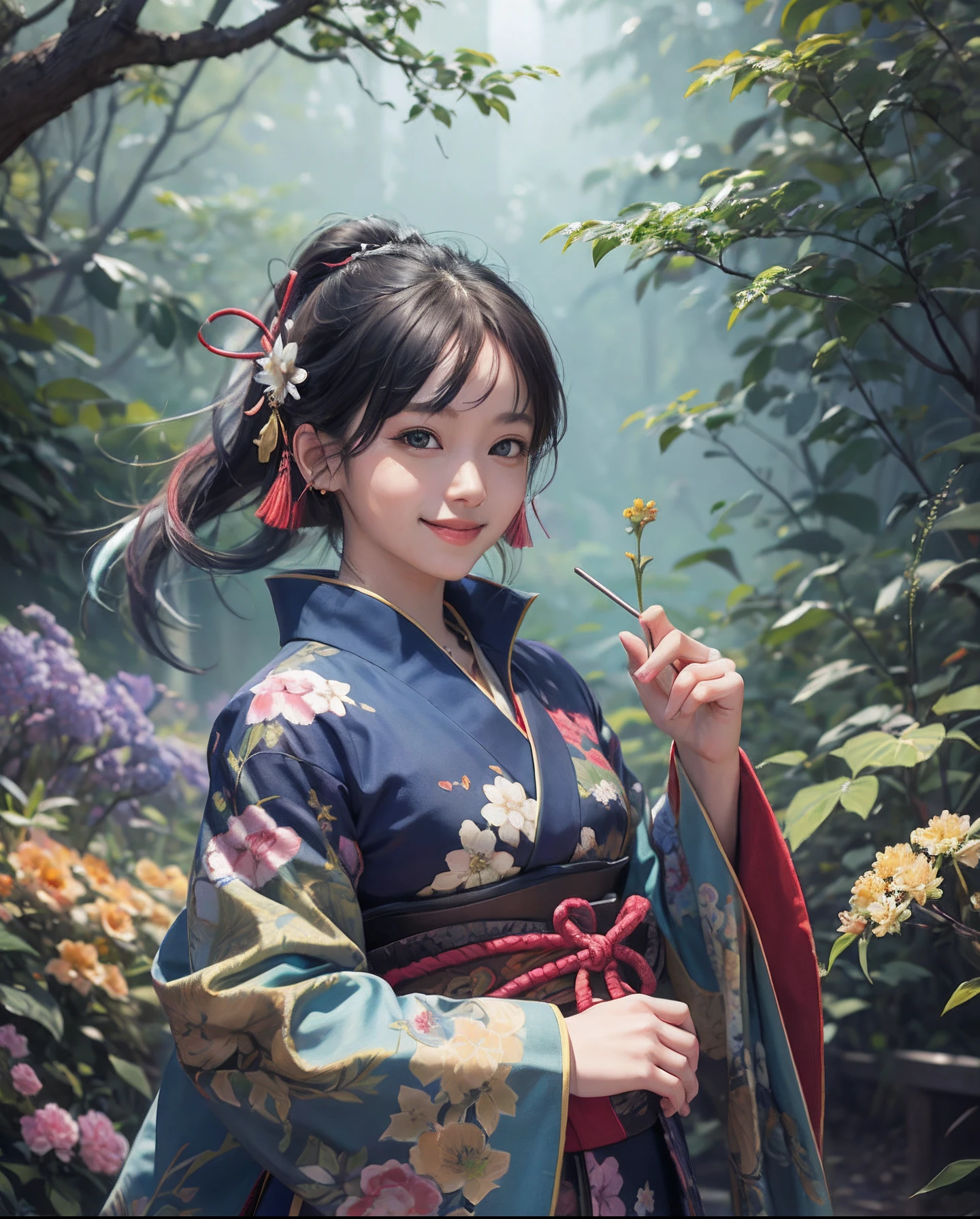 masterpiece, highres, best quality, 1girl solo, kamisato_ayaka, smile, kimono