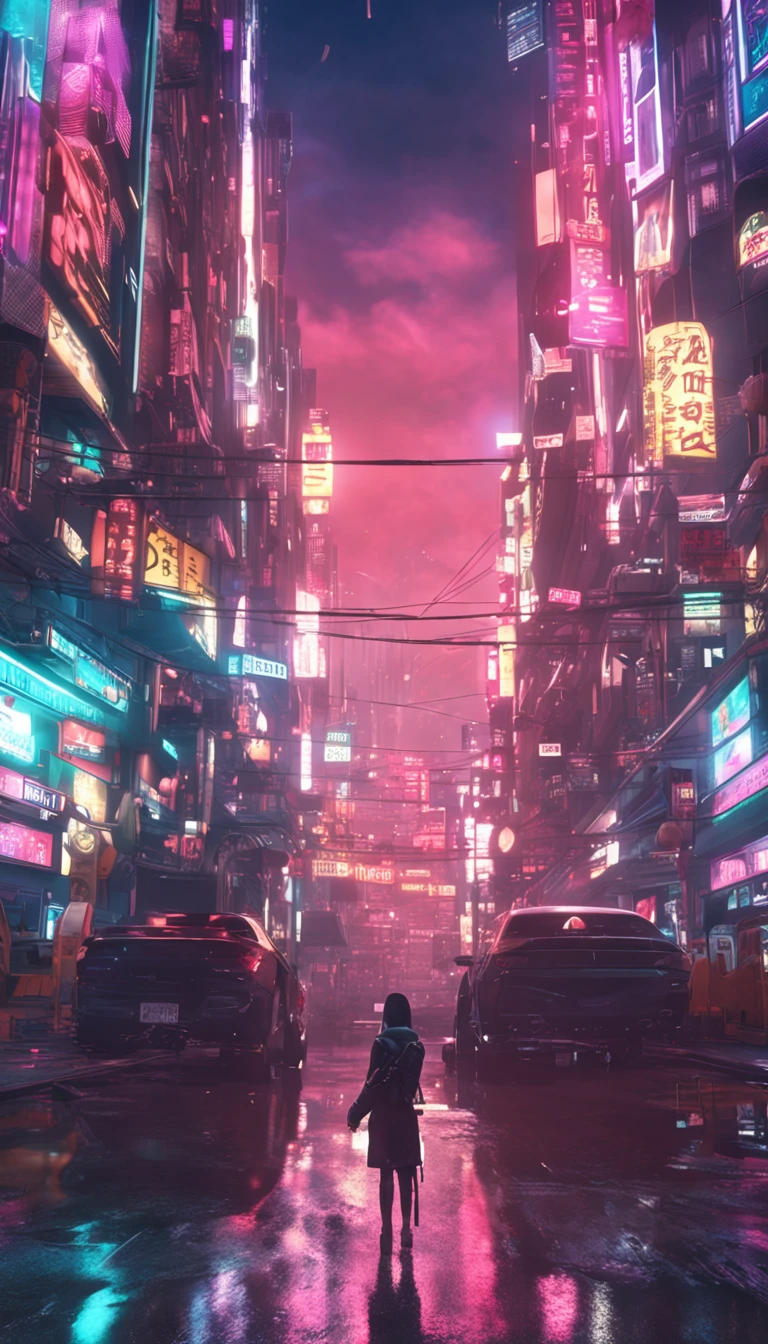 anime big breast　Looking up　Vast and epic cyberpunk Tokyo　8K　The is very detailed　top-quality