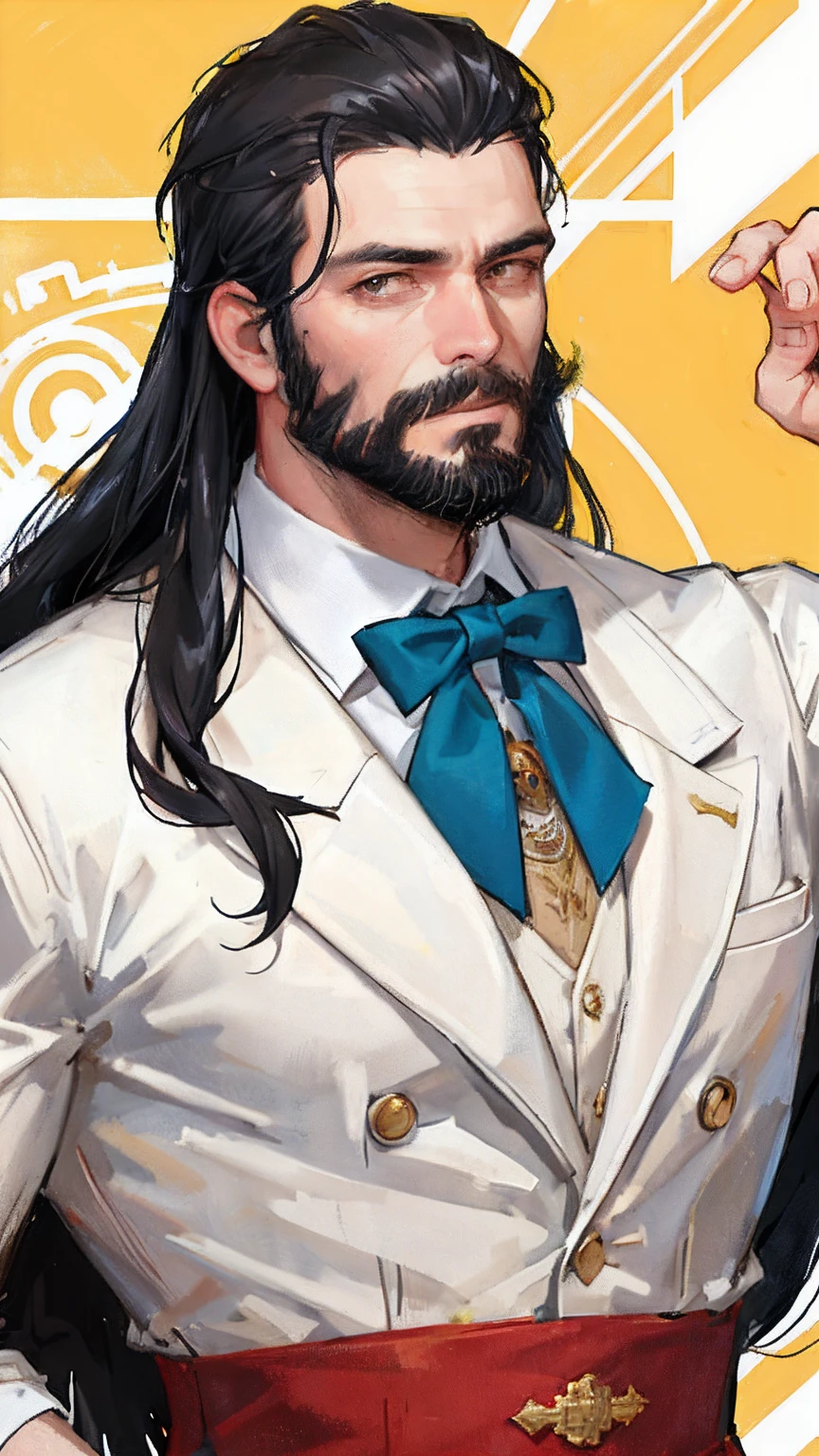 a close up of a man with a beard and a bow tie, portrait of professor sinister, character art closeup, furio tedesschi, range murata and artgerm, a portrait of the character, character portrait closeup, portrait of john wick, official character illustration, official character art, style ivan talavera and artgerm