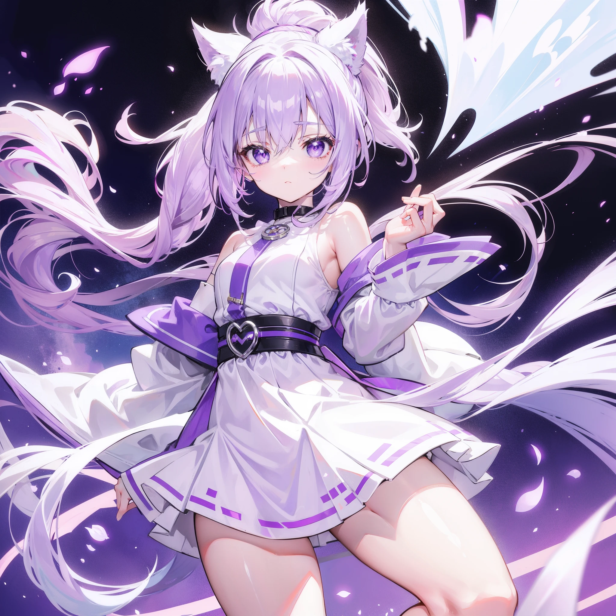 God is a light purple short haircut with cat ears.、Has whiskers like a cat。Has a tail、Clothes are loose and generally longer than the body