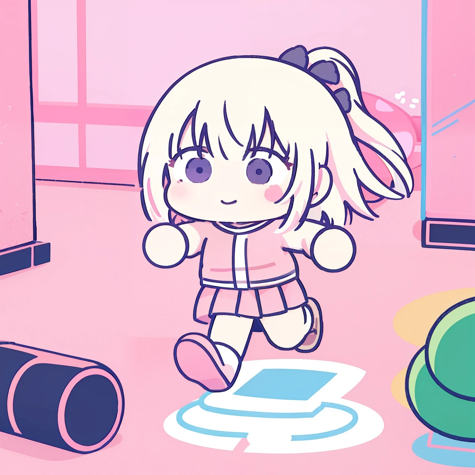hitori gotoh, bocchi the rock, happy, pink hair, pink jacket, running scared, 1girl, illustration, high quality, high resolution, high quality