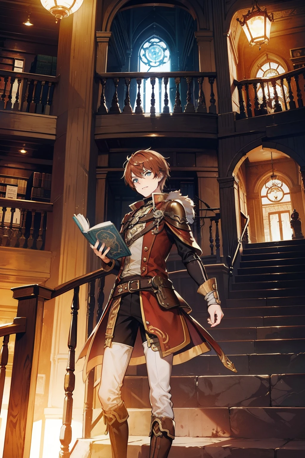 steampunc　male people　{{ember}}　read a book　atlibrary　spiraling staircase