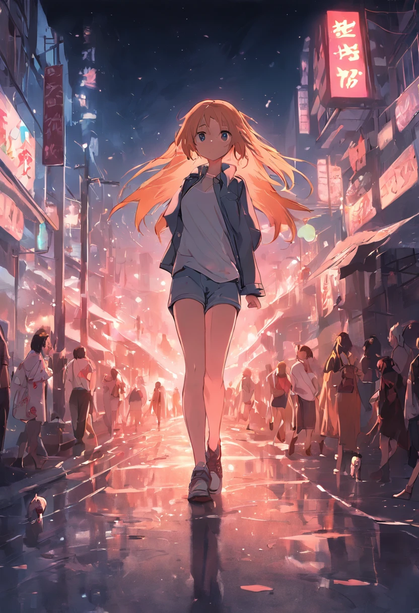 A sexy woman,Wear jeans,White T-shirt,Walking the dog in the city