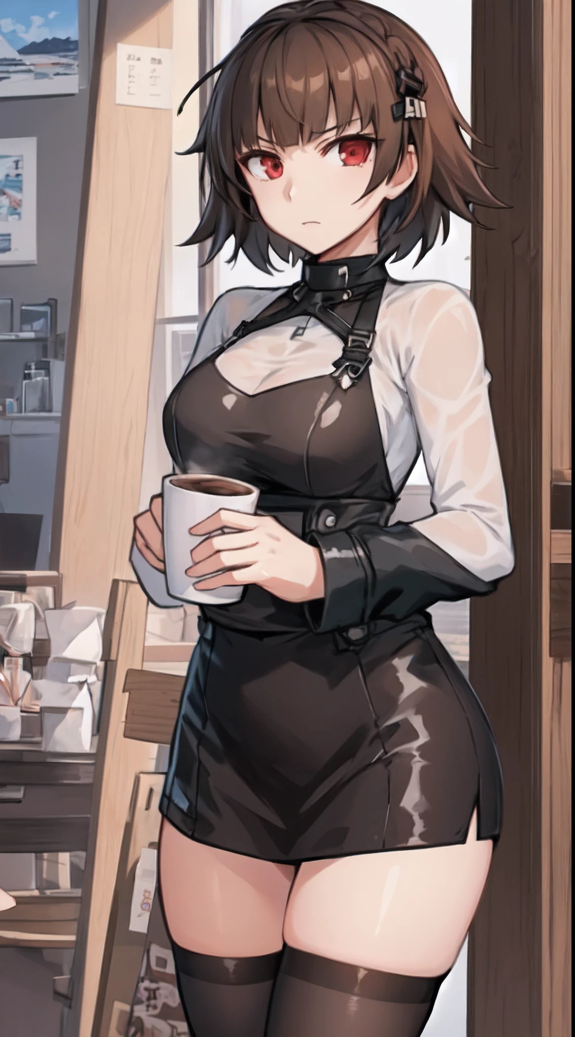 Anime – style image of woman holding cup of coffee, from girls frontline, Fine details. girls' frontline, girls frontline style, girls frontline cg, Kantai Collection Style, mysterious coffee shop girl, girls' frontline, girls frontline universe, By Shinkai Makoto ( Apex Legends ), Makoto Niijima, Female protagonist 👀 :8, Makoto, Smooth Anime CG Art