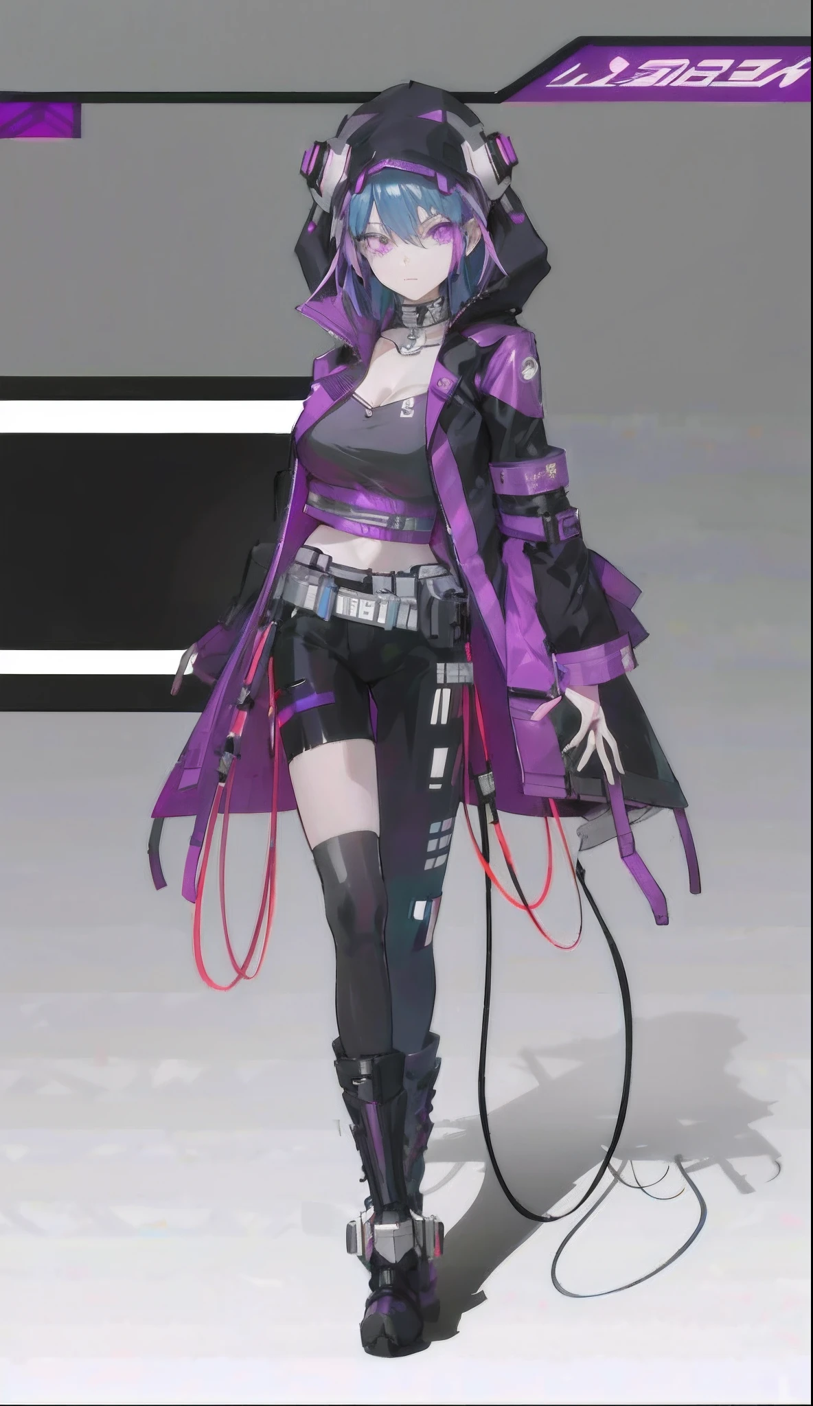 Close-up of a man in a purple jacket and black pants, cyberpunk anime girl in hoodie, female cyberpunk anime girl, cyberpunk anime girl, Cyberpunk costumes, muted cyberpunk style, cyberpunk streetwear, Digital cyberpunk anime art, cyberpunk anime girl mech, has cyberpunk style, anime cyberpunk art, wearing cyberpunk streetwear, cyber punk style, cyberpunk style outfit, cyberpunk wearing, Cyberpunk costumes