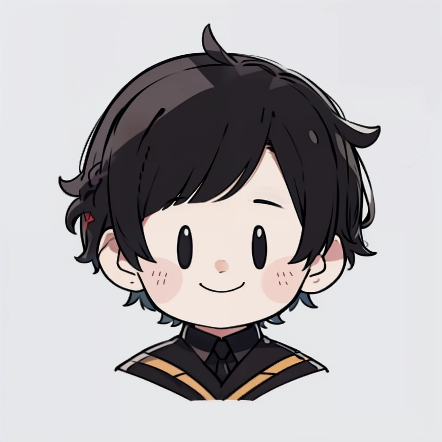 flat avatar, 1boy, solo, smile, head shot, simple background, black hair, 6