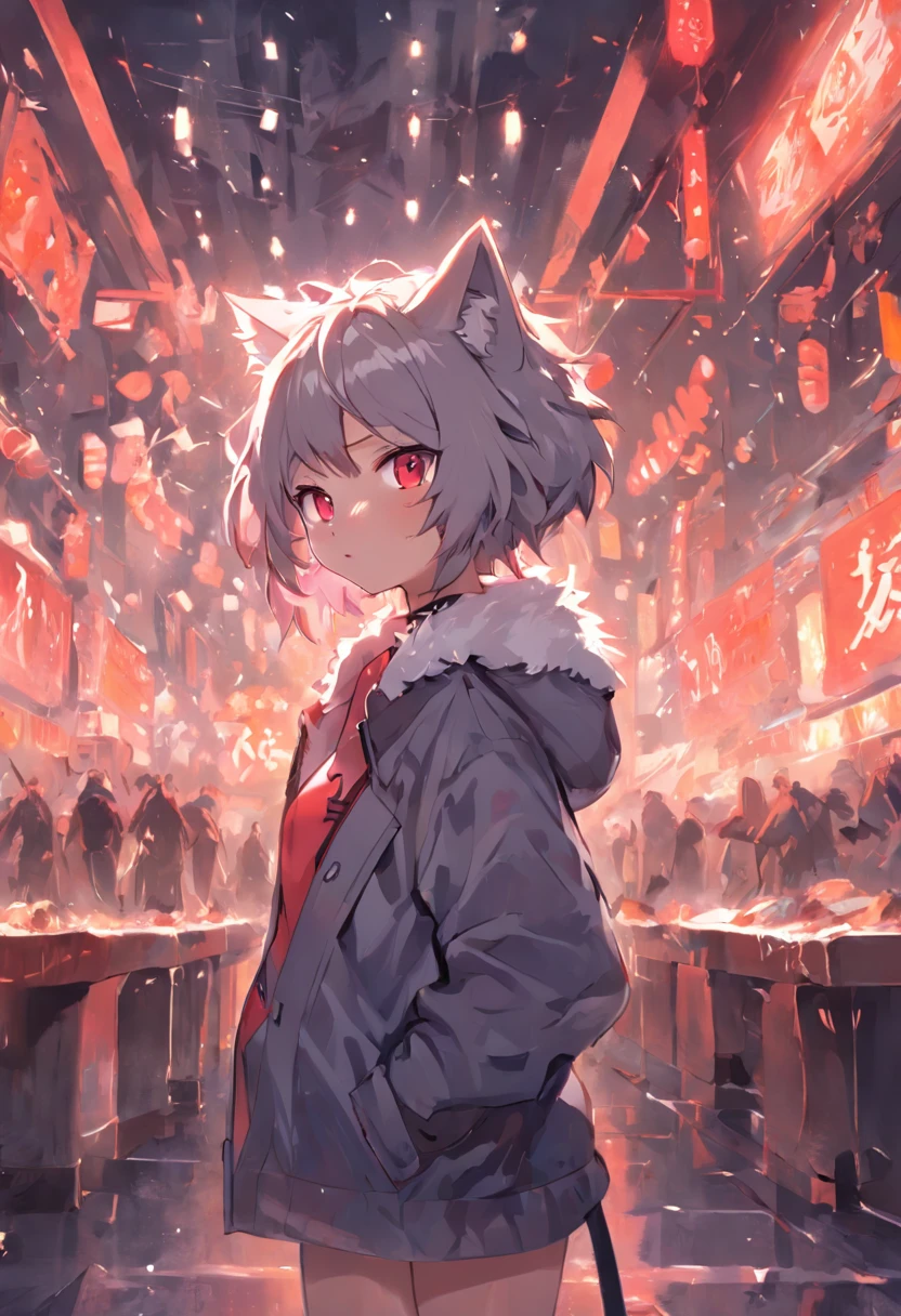 Bright environment: 0.8), Masterpiece, High quality, abstracted )Nothing,Digital painting\(artwork of a\), by Dagasi, Yupa, Kiyosan, (anthro, Fluffy fur, Character focus: 1.1), anthro female cat, Short hair, Portrait , Bright eyes, in a panoramic view, Character focus. (Detailed background: 0.7), Solo, Furry, Furry Shota, Women's focus, sec, (Full body fur, Fluffy tail, Dark gray fur, Red eyes, Gray hair: 1.2), (Long Canine, coyote), (erected , Big , Big chest, Huge amounts of pubic ) (Multiple bystanders) (Furry Shota furry sex by other female furry)