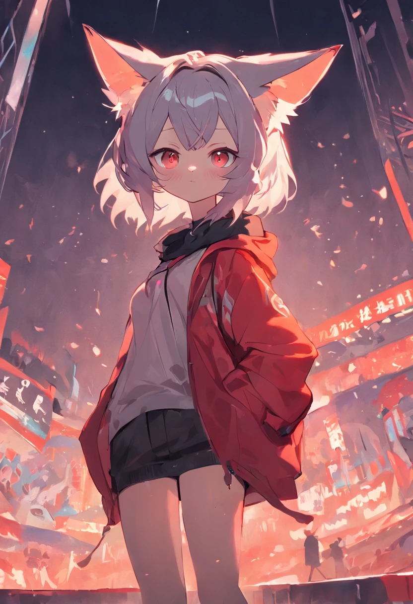 Bright environment: 0.8), Masterpiece, High quality, abstracted )Nothing,Digital painting\(artwork of a\), by Dagasi, Yupa, Kiyosan, (anthro, Fluffy fur, Character focus: 1.1), anthro female cat, Short hair, Portrait , Bright eyes, in a panoramic view, Character focus. (Detailed background: 0.7), Solo, Furry, Furry Shota, Women's focus, sec, (Full body fur, Fluffy tail, Dark gray fur, Red eyes, Gray hair: 1.2), (Long Canine, coyote), (erected , Big , Big chest, Huge amounts of pubic ) (Multiple bystanders) (Furry Shota furry sex by other female furry)