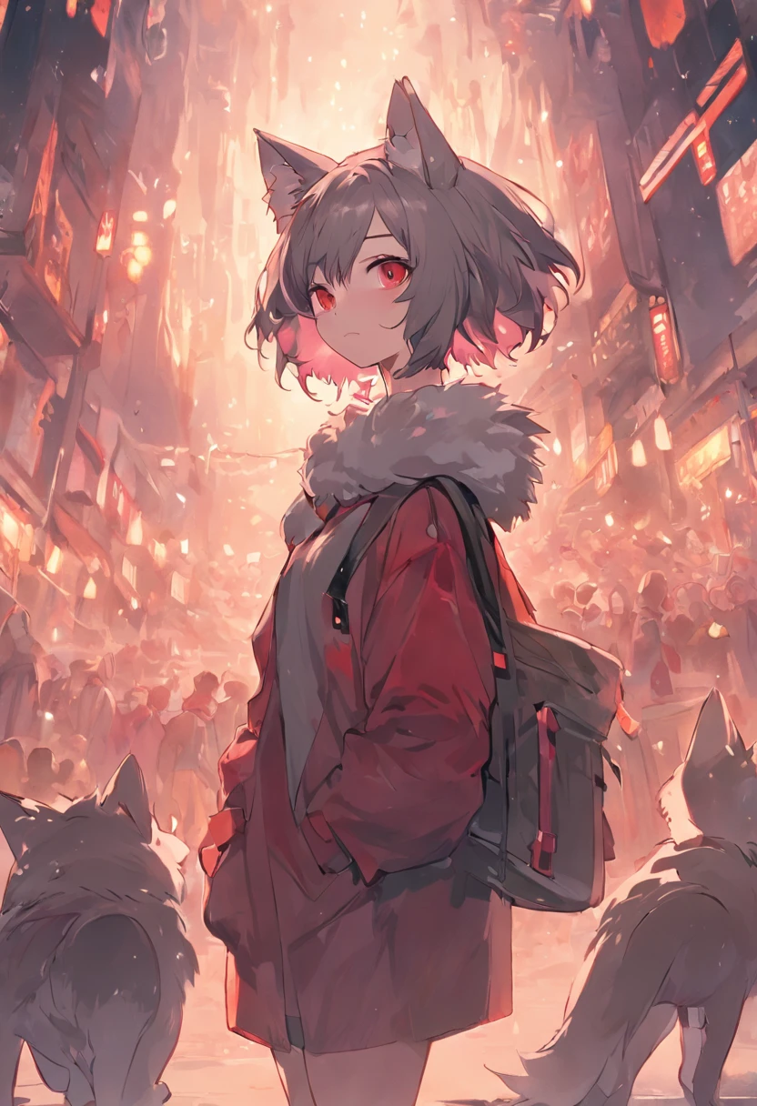 Bright environment: 0.8), Masterpiece, High quality, abstracted )Nothing,Digital painting\(artwork of a\), by Dagasi, Yupa, Kiyosan, (anthro, Fluffy fur, Character focus: 1.1), anthro female cat, Short hair, Portrait , Bright eyes, in a panoramic view, Character focus. (Detailed background: 0.7), Solo, Furry, Furry Shota, Women's focus, sec, (Full body fur, Fluffy tail, Dark gray fur, Red eyes, Gray hair: 1.2), (Long Canine, coyote), (erected  , Big , Big chest, Huge amounts of pubic ) (Multiple bystanders) (Furry Shota furry sex by other female furry)