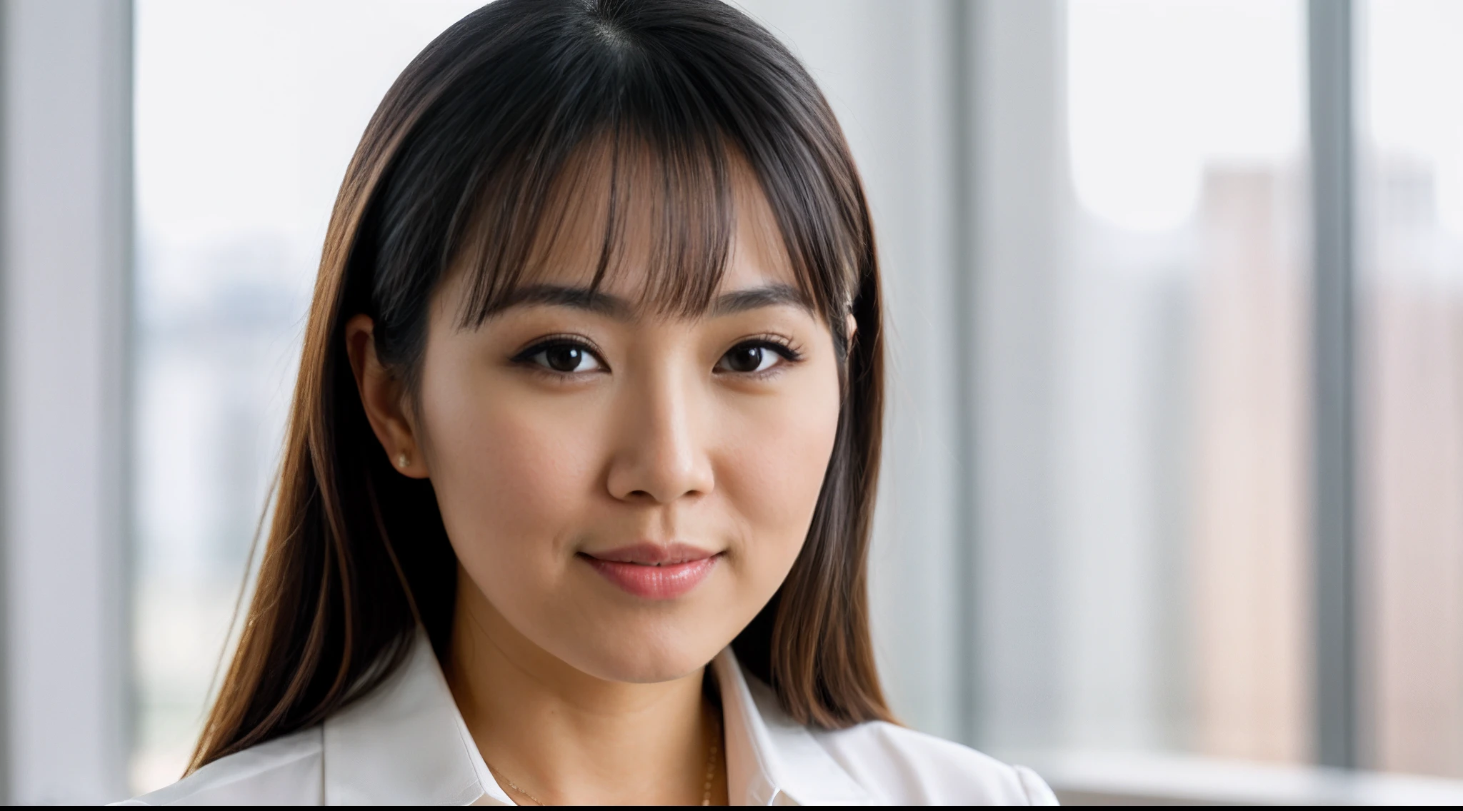 instagram photo, closeup face photo A poised Japanese businesswoman in a modern office setting, professional, confident, Nikon Z50 with 24-70mm f/2.8 lens, soft natural light, corporate portrait photography.