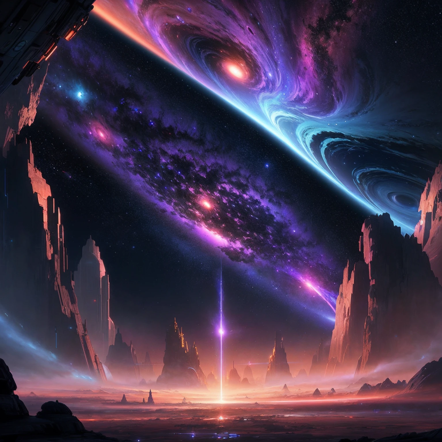 a view of a space station with a giant black hole in the middle, 8k stunning artwork, jessica rossier fantasy art, artgem and beeple masterpiece, epic fantasy sci fi illustration, beeple and tim hildebrandt, jessica rossier color scheme, inspired by Christopher Balaskas, arstation and beeple highly