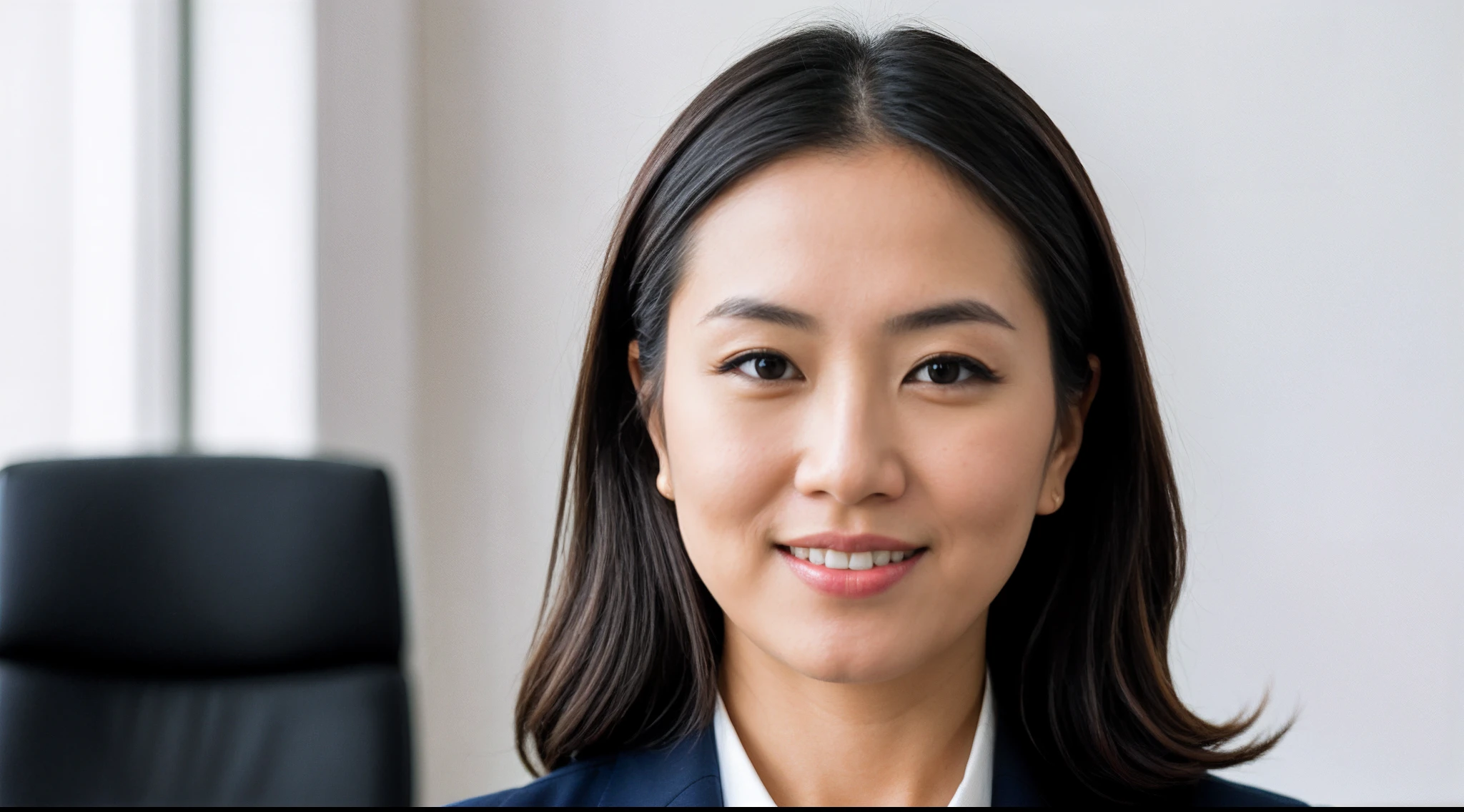 instagram photo, closeup face photo A poised Japanese businesswoman in a modern office setting, professional, confident, Nikon Z50 with 24-70mm f/2.8 lens, soft natural light, corporate portrait photography.