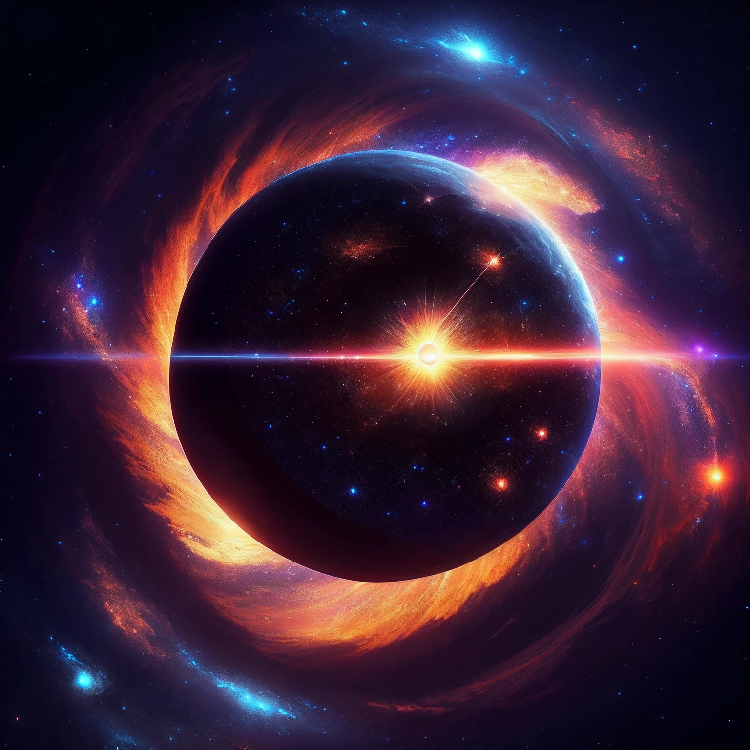 a close up of a planet with a star in the middle, abstract black hole in space, black hole in space, fractal burning halo, portal to outer space, beautiful space star planet, portal in space, luminous black hole portal, dark neon colored universe, the eye of the universe, circular planet behind it, black hole with accretion disс