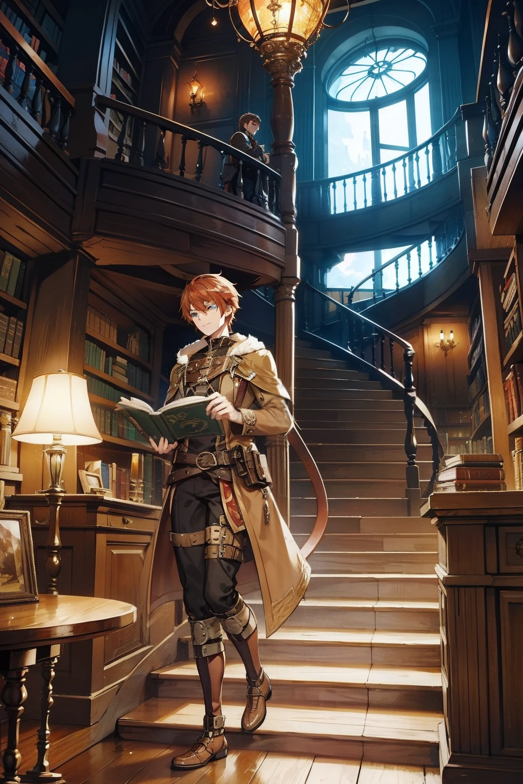 steampunc　male people　read a book　atlibrary　spiraling staircase　{{ember}}
