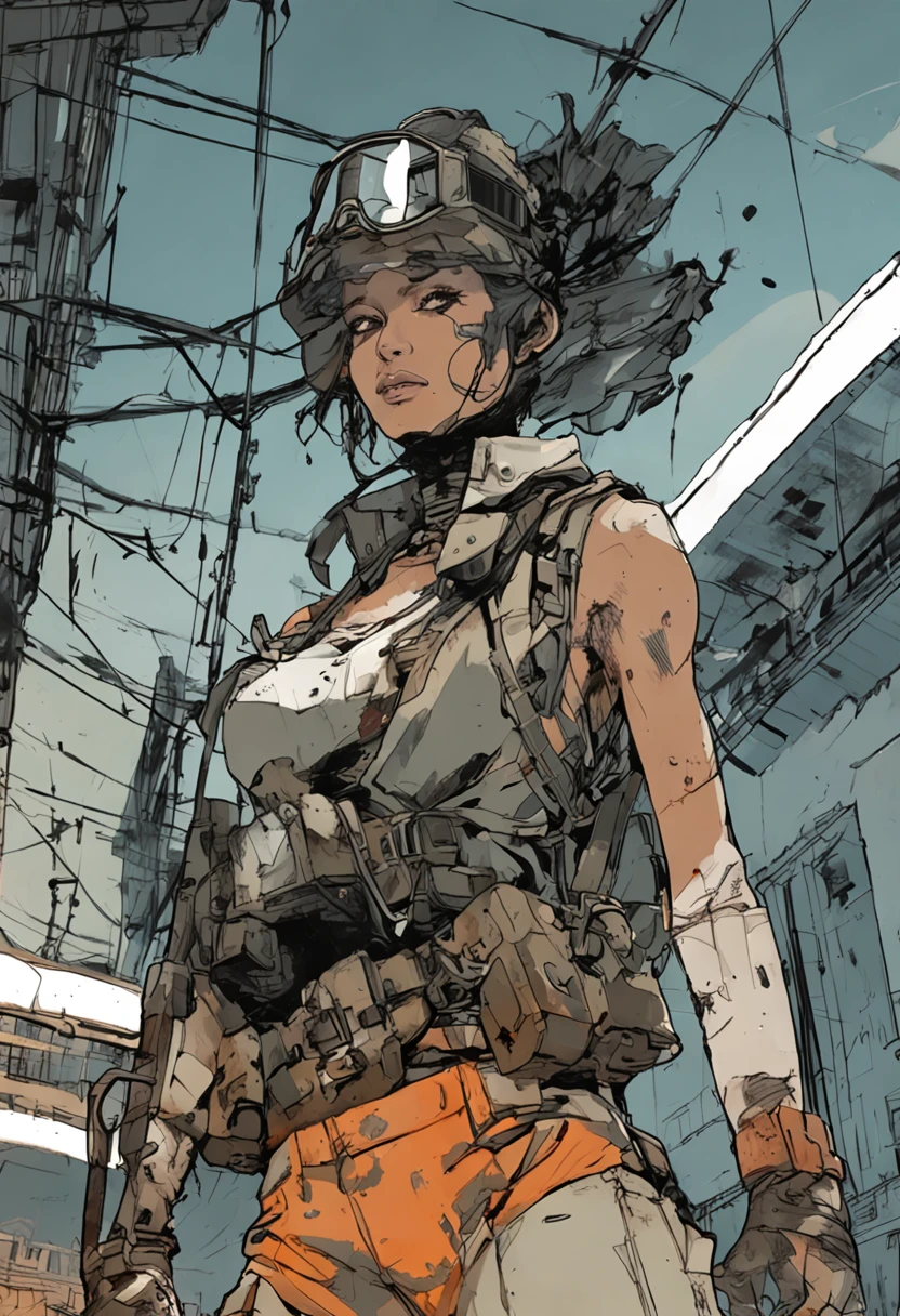 Full body portrait of beautiful and slender Salina Gomez, (((yoji shinkawa))) High quality cell shadow illustration in post-apocalyptic style