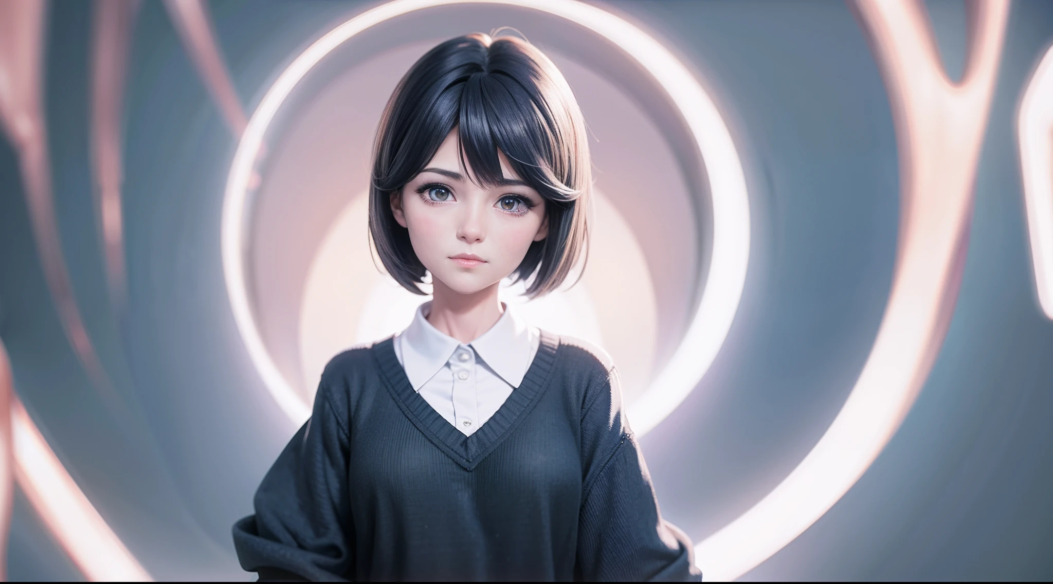 Anime girl with short hair and blue coat Realistic anime style, Anime is realistic, anime styled 3d, Photorealistic anime, Anime style. 8K, Anime girl rendering, A cool anime girl rendering, Smooth anime CG art, animemanga girl, Anime futuristic style, Female interstellar space cadet，ultra-realistic realism，Ultra-fine face，An epic masterpiece