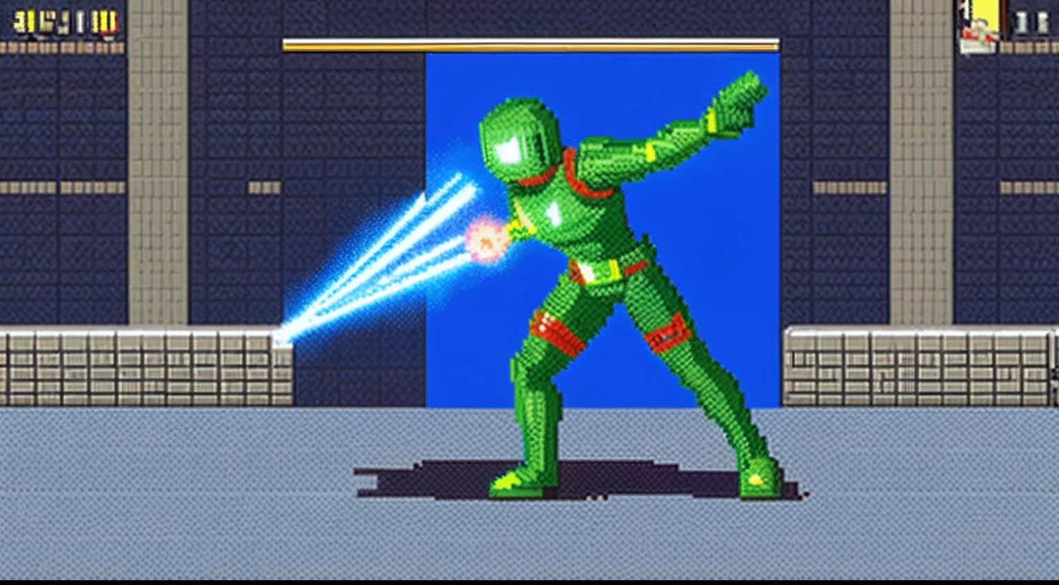 pixel game，character  design，Sci-fi suit，Warrior with a laser gun， Pixel art #pixelart