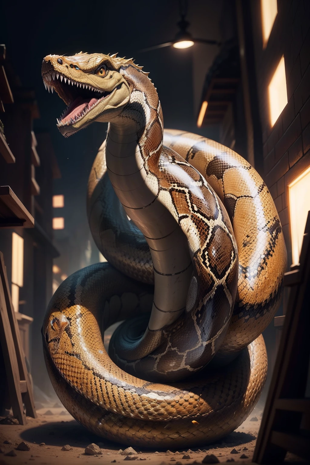 (RAW photos,4k,tmasterpiece,A high resolution,extremly intricate)(realisticlying:1.4),Cinematic lighting Long-legged snake,Giant Serpent,majestic-looking,predation