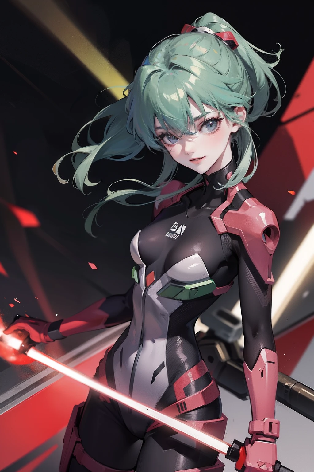 Tomorrow Pandan Gray in Evangelion,Wearing a red tight combat suit,quadratic element,ssmile