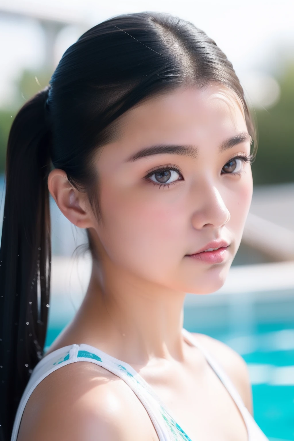 18yr old,female pervert,二重まぶた,pony tails,White skin,Soulful gaze,swim wears,delicated,tmasterpiece
