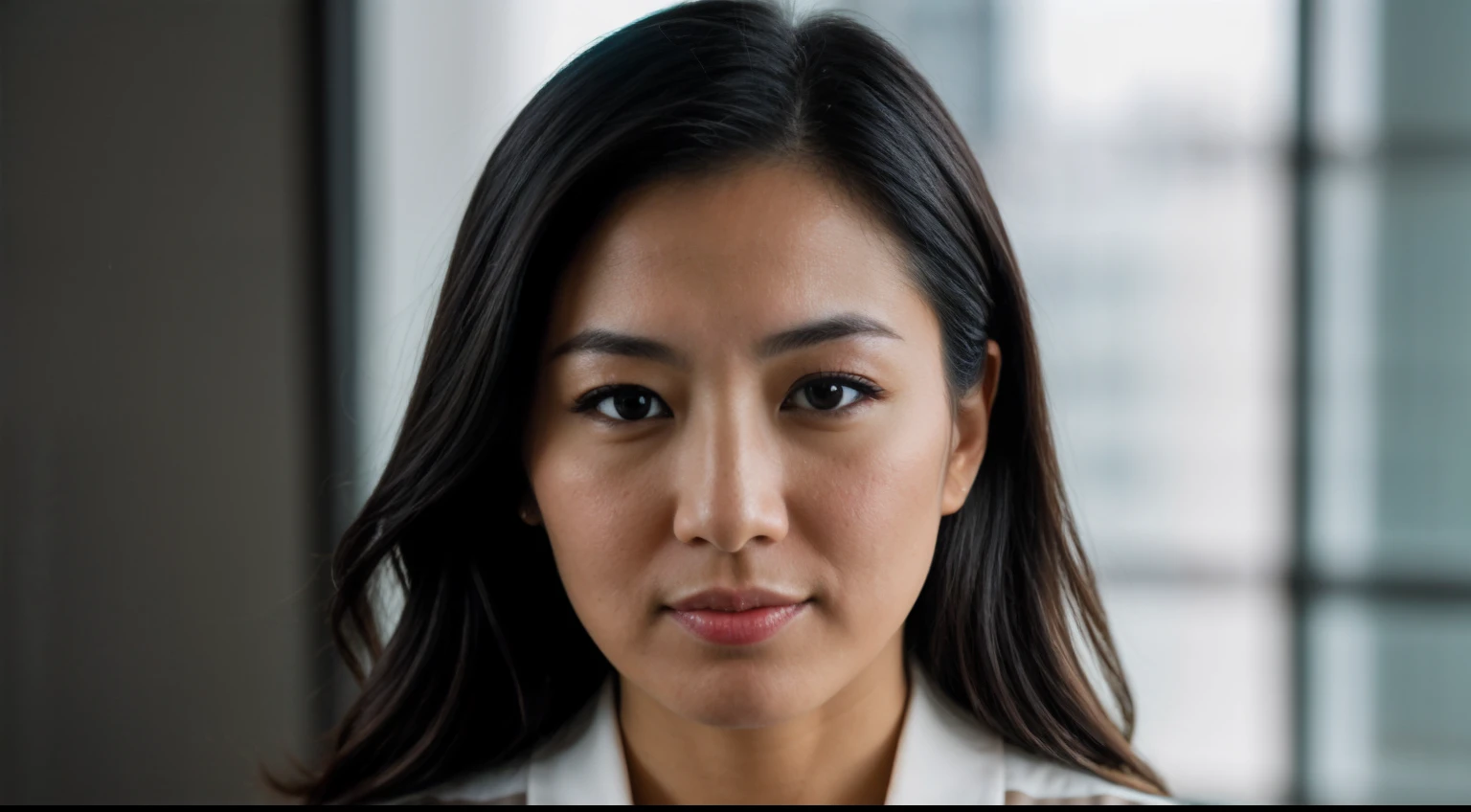 instagram photo, closeup face photo An empowering portrait of a Japanese businesswoman with a determined expression, highlighting strength and leadership, Fujifilm X-T4 with 56mm f/1.2 lens, studio lighting, executive portrait photography.