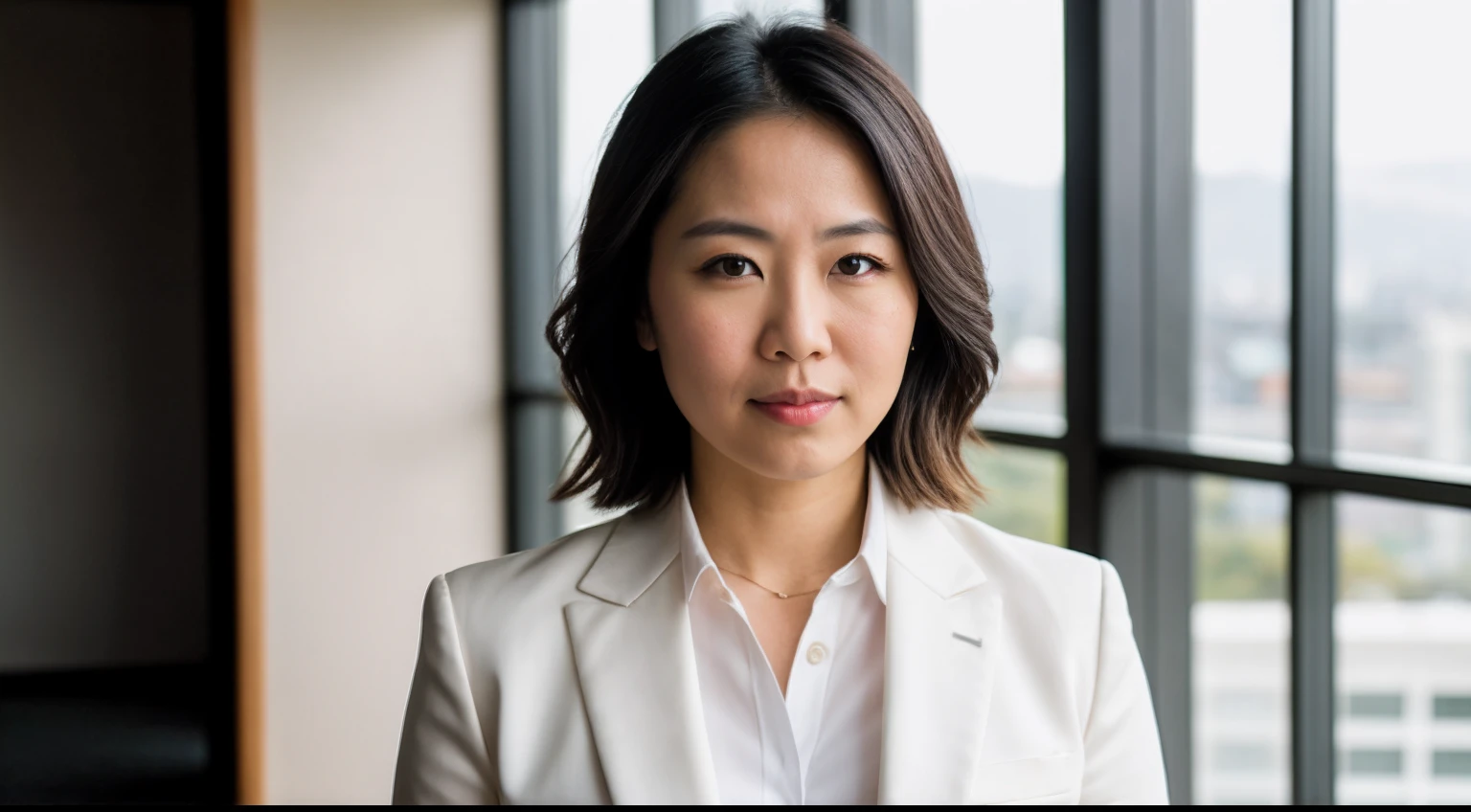 instagram photo, An empowering portrait of a Japanese businesswoman with a determined expression, highlighting strength and leadership, Fujifilm X-T4 with 56mm f/1.2 lens, studio lighting, executive portrait photography.