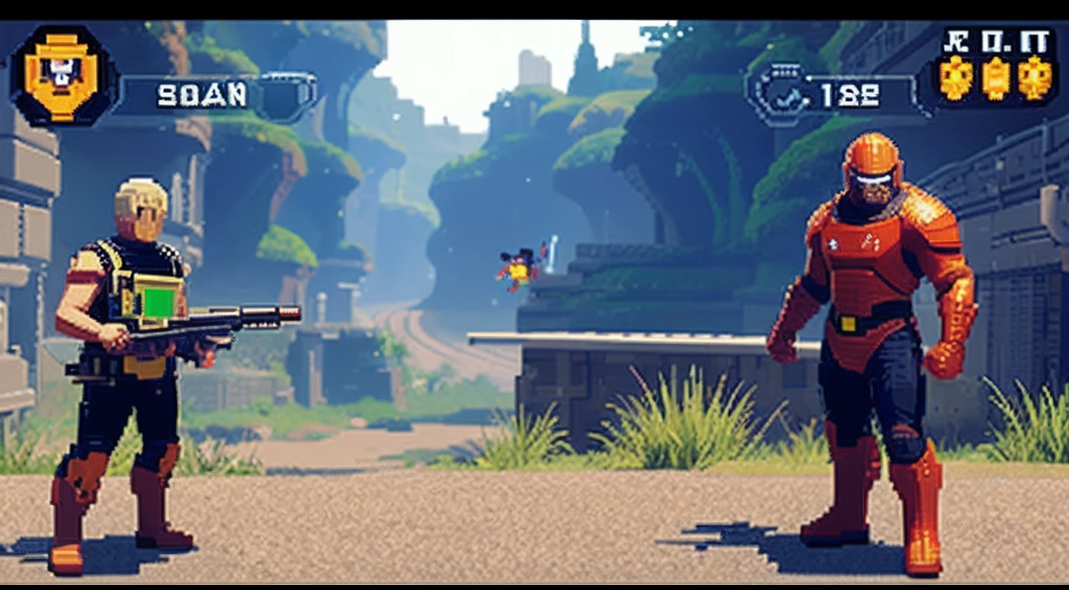 pixel game,character design,Sci-fi suit,Warrior with a laser gun, Pixel art #pixelart