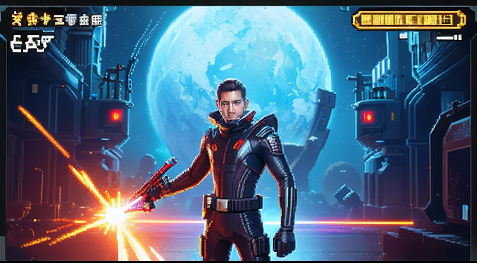 pixel game,character design,Sci-fi suit,Warrior with a laser gun, Pixel art #pixelart