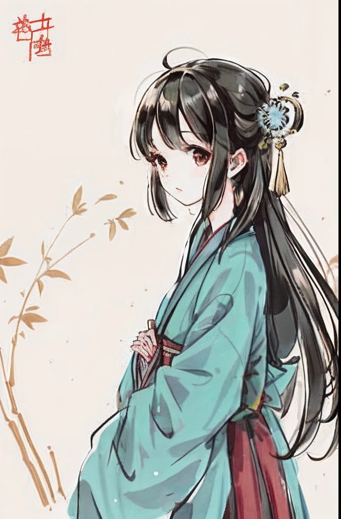 tmasterpiece,highest quality,bamboo forrest,ancient china art style,1girl,The Hanfu girl is blowing Xiao