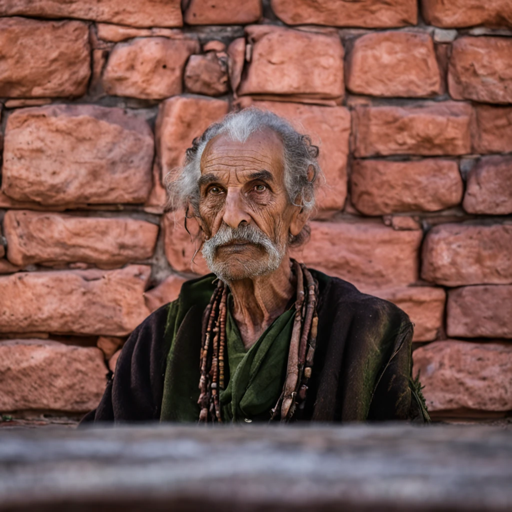 "Portrait of a wise mystic, barbudo, com um rosto enrugado e envelhecido, olhos penetrantes e detalhes altamente realistas. Captured with an artistic sensibility, fotografia de alta qualidade, iluminado de forma natural. camera footage: Nikon D850. Lente: 50mm. Abertura: f/1.4."