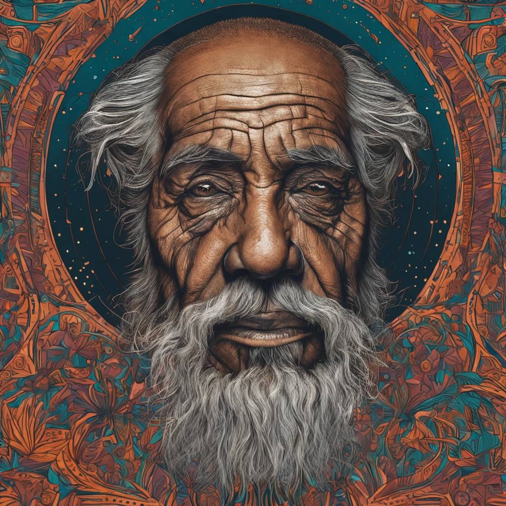 "Portrait of a wise mystic, barbudo, com um rosto enrugado e envelhecido, olhos penetrantes e detalhes altamente realistas. Captured with an artistic sensibility, fotografia de alta qualidade, iluminado de forma natural. camera footage: Nikon D850. Lente: 50mm. Abertura: f/1.4."