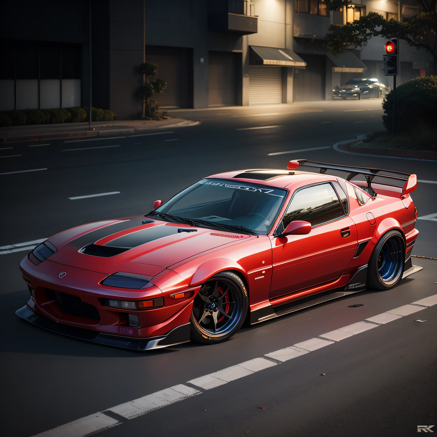 best,mazda rx7，wide body kit，tmasterpiece，Best Picture Quality，offcial art，extremaly detailed cg，illustratio，brightly，Vehicle focus，Body reflections，Wagas，soggy，the night，midynight，cyber punk perssonage，toyko，neonlight。