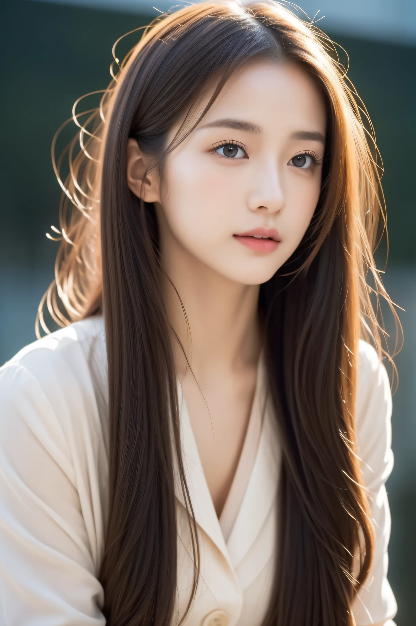 surrealistic、top-quality、 超A high resolution、Nikon Z 85mm、(｛（Raw foto:1.2）｝)natural soft light、profetional lighting、 realisitic、Super live-action、Photorealistic mini skirt、Perfect raw legs、delicate legs、 perfectly proportions、A sexy、Chest visible、 ulzzang -6500-v1.1, Well-formed face、perfectly proportions、Well-formed fingertips、18 year old beautiful woman, cute school girl、 Beautiful face in every detail、Realistic human skin、Provocative facial expressions、Semi-long、smooth hair、de pele branca、light skinned、 （hyperdetailed face、（very detailed lips、｛round and detailed eyes｝二重まぶた、Moist eyes、｛Very delicate eyebrows｝）,９０Period Fashion、Amler、９０Fashion of the ages,Amler,A beautiful beautiful girl gal who longs for Namie Amuro