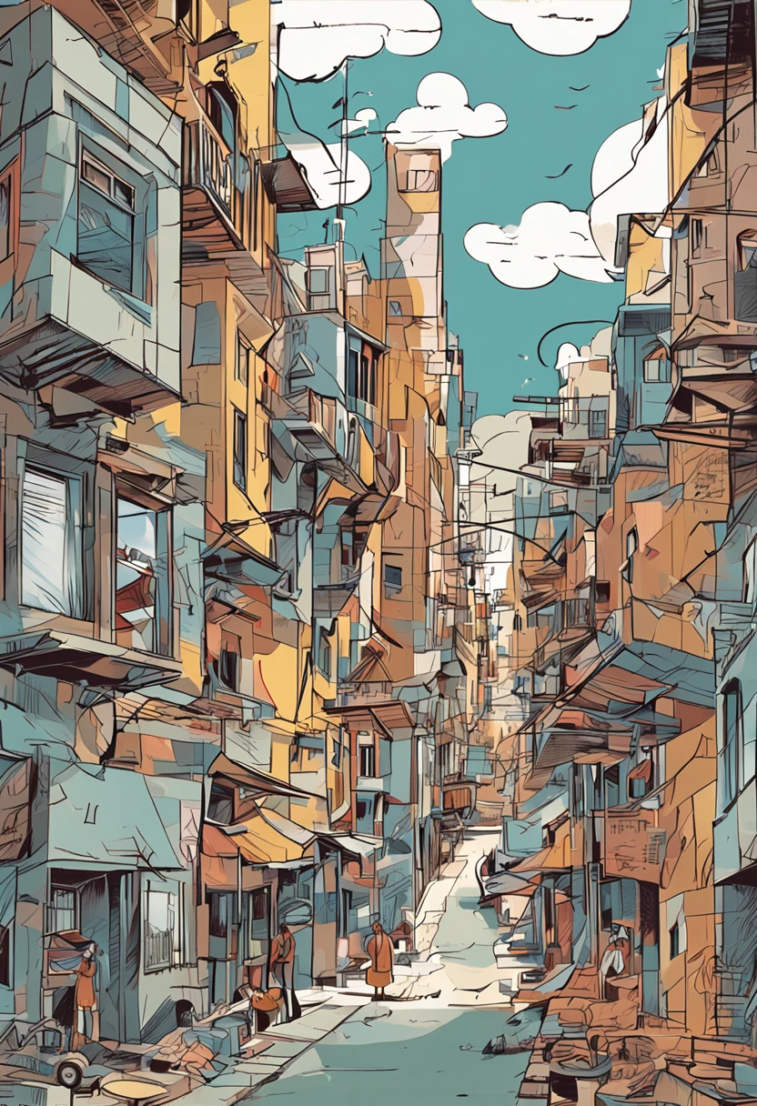 Cubism（Picasso　建筑）femele（realisitic　Beautie　a 　A slender）blue-sky（cumulonimbus clouds　Sheer sunlight　suns　Komorebi）