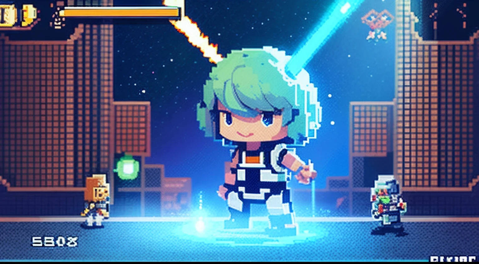pixel game，character  design，Sci-fi suit，Warrior with a laser gun， Pixel art #pixelart