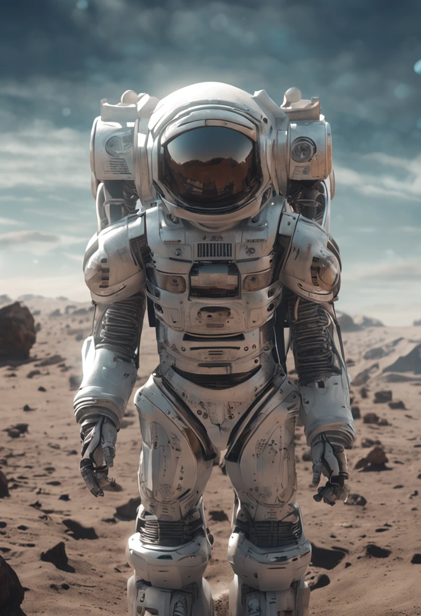 (Full shot: 1.4) Photo of a robot woman on the moon, masterpiece, (Realism: 1.4), best picture quality, beautiful light, woven hairstyle, ray tracing, space background, (very detailed background, busy background: 0.8), Earth in background, clear focus, volumetric fog, 8k UHD, dslr, high definition, cinematic particles, photo realism, lomography, in (huge metropolis in future dystopia ia), seen from below, translucent (HDR ): 1.2, March