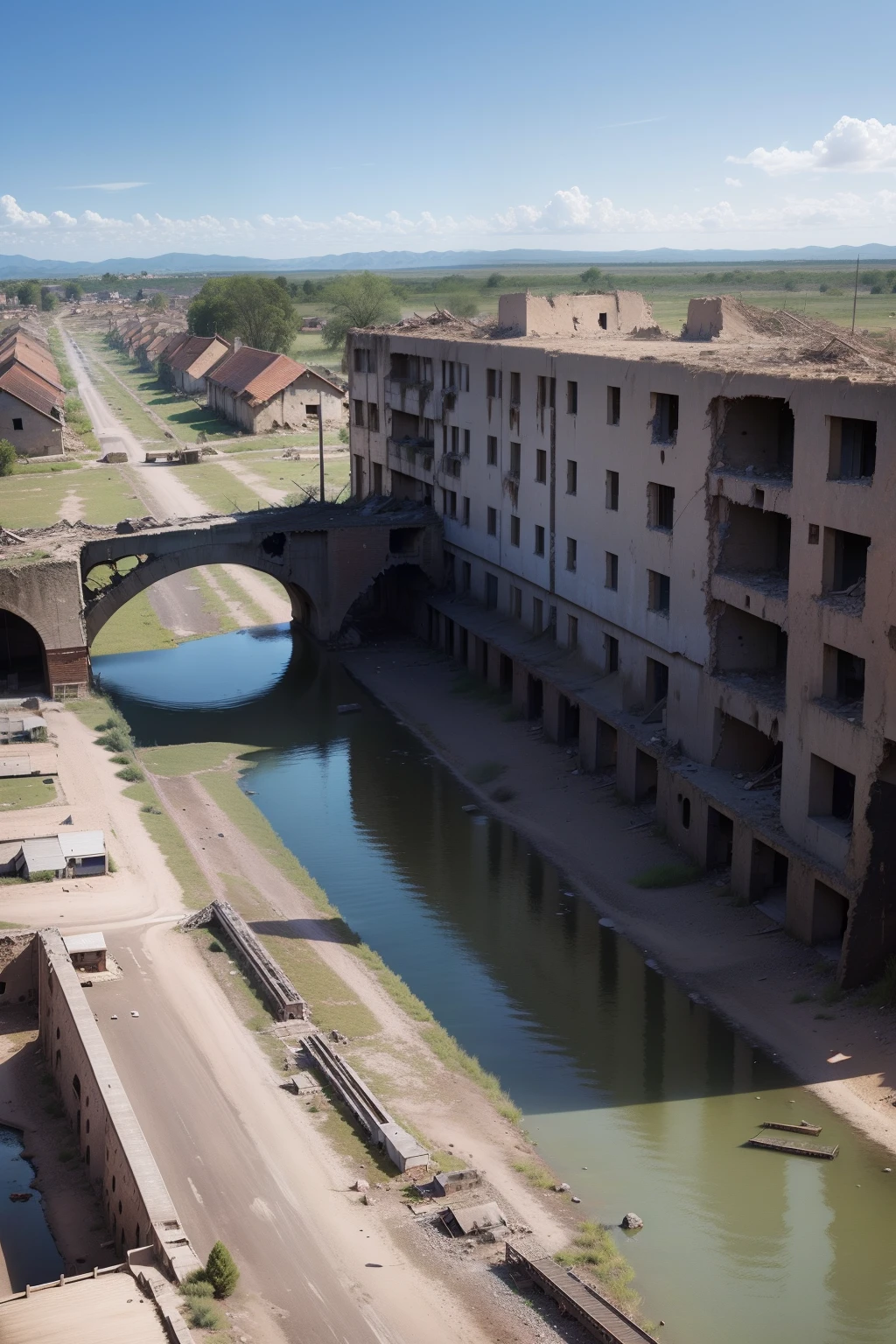 Destroyed in the war-torn town of Arbor,There is a broken bridge nearby,There is a hotel under the broken bridge