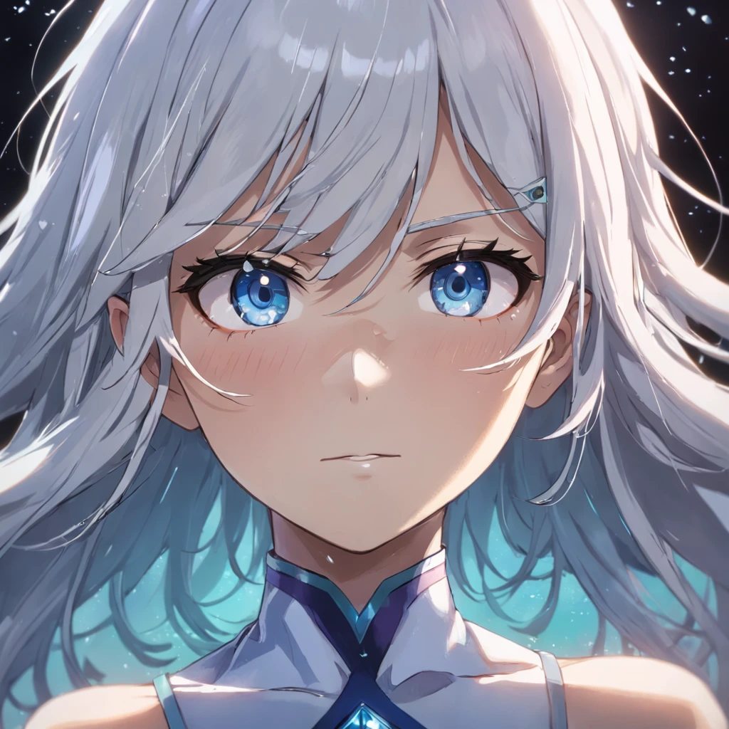 melhor qualidade, obra-prima, olhos azuis afiados, olhos detalhados, cabelo prateado, joias de platina, detailhe facial features, pele fria e bela, foco nitido, cinematic lighting, profundidade de campo, imagem de corpo todo